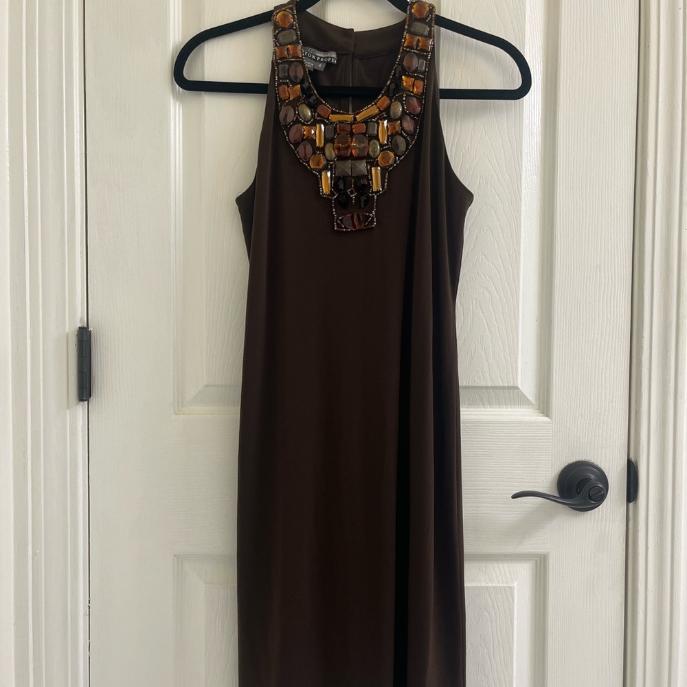 Boston Proper Brown Sleeveless Midi Dress
